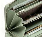 Light Green Lychee Grain Faux Leather Zipper Card Wallet, Compact Multi-Slot Accordion Card Holder with Coin Pocket & Cash Compartment, Mini Portable Credit Card Purse with Small Pull Tab for Women Daily Carry