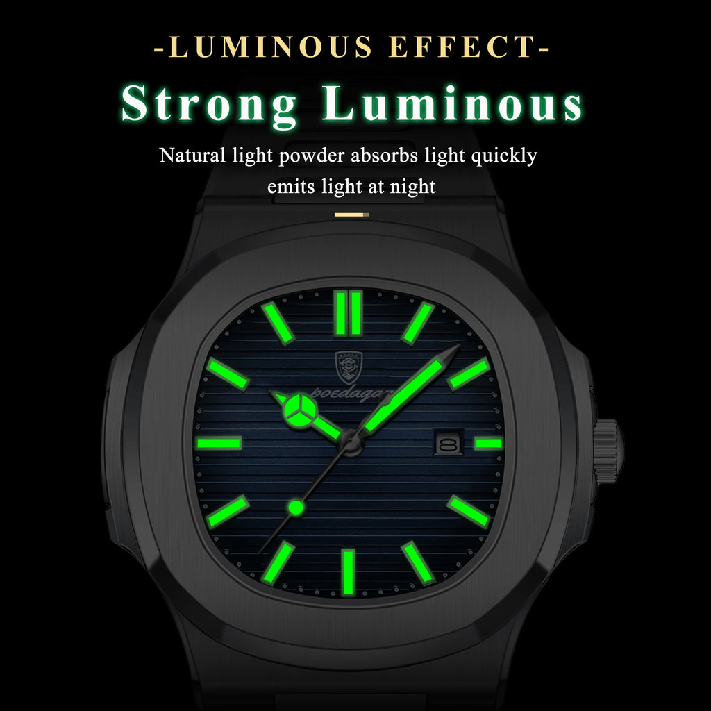 POEDAGAR Luxury Square Men’s Quartz Wristwatch Waterproof Luminous Date Stainless Steel Man Clock Business Sports Watches For Men Casual Male Reloj mbzr