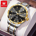 OLEVS 5609 Brand Original Quartz Movement Watch For Men Big Diamond Dual Calendar Dial Steel Bracelet HD Luminous Function 30m Waterproof Watch