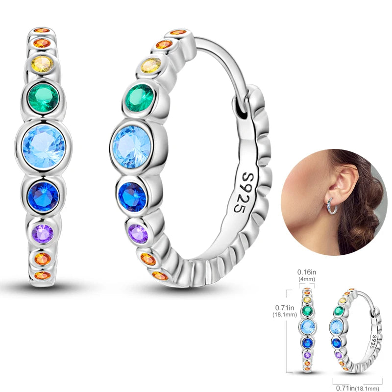 Women's 925 Sterling Silver Circle Style Simple Colorful And Shiny Zircon Earrings Fit For Attend A Wedding Exquisite Jewelry mbzr