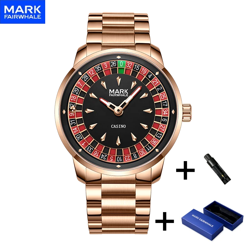 Mark Fairwhale Casual Leather Strap Dial Rotatable Roulette Watch Dial Men's Wristwatch Quartz Fashion Wristwatch Wrist Watches for Man