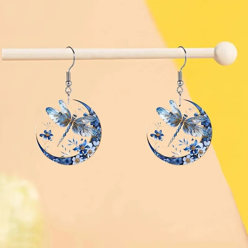 1 pair of Van Gogh starry sky pattern acrylic earrings, moon black cat unique ladies earrings