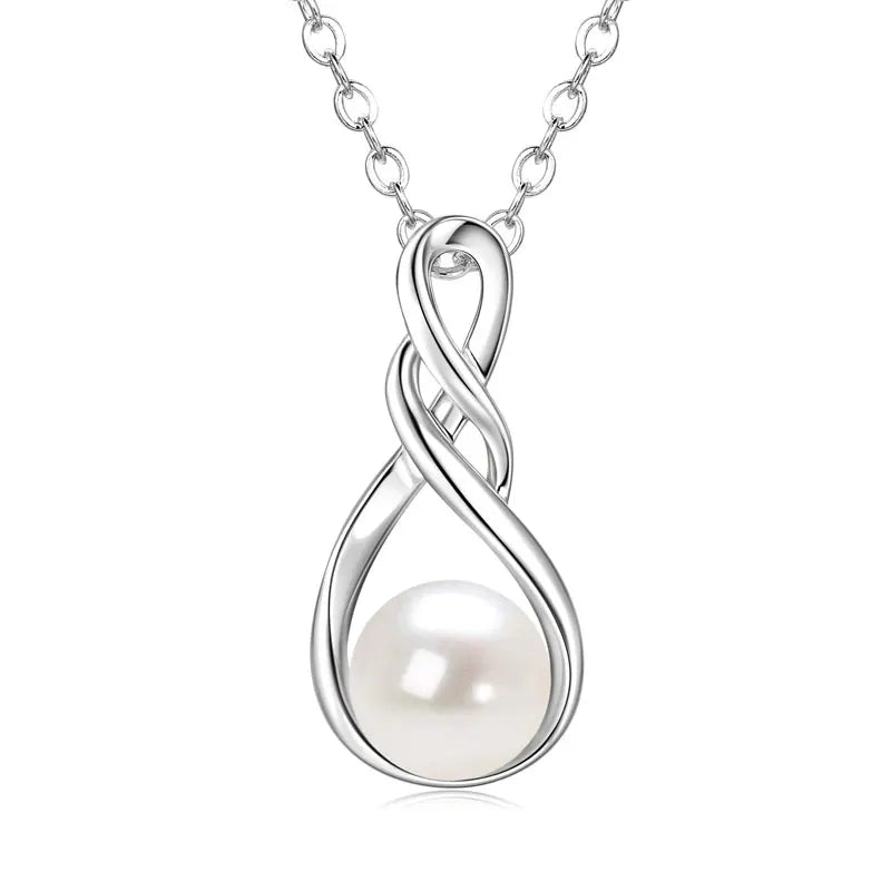 OXTAO Natural Freshwater Pearl Infinity Pendant Jewelry Moissanite Charm Necklaces