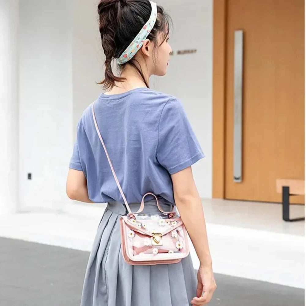 Womens Diagonal Straddle Shoulder Bag Cute Print Small Square Bag Popular Fashion Transparent Crossbody Bag mbzr