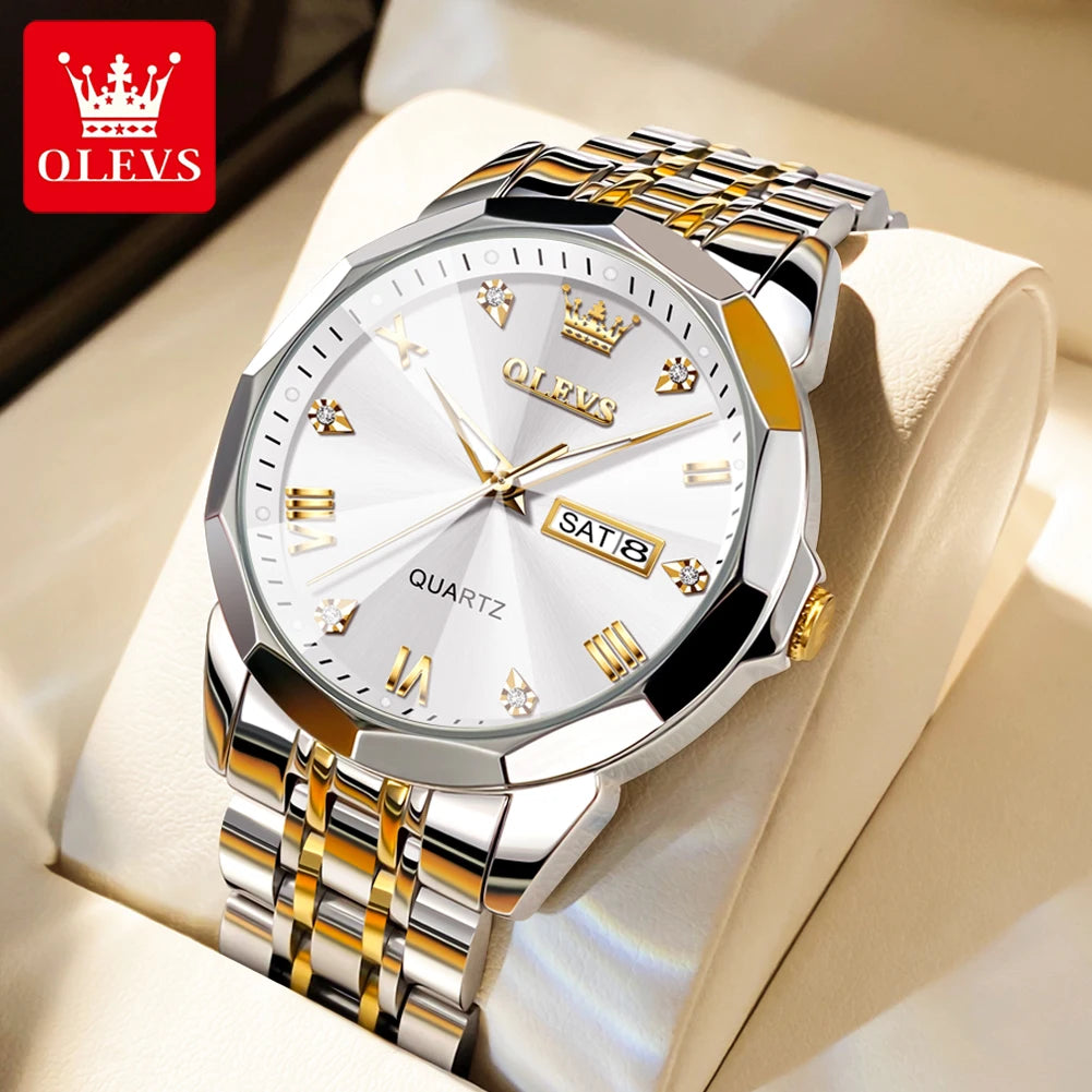 OLEVS 9931 Brand Original Authentic Watches for Man Luxury Gift Box Steel Belt Double Calendar Quartz Female and Male Expression Couple Models