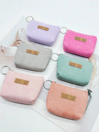 Fashion Mini Corduroy Coin Purses with Keychain - Casual Stylish Storage Pouch mbzr