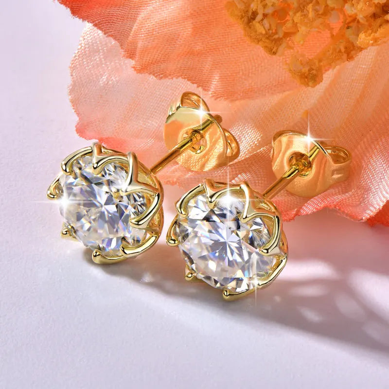 OXTAO Moissanite Circular Stud Earrings for Women 14K Gold Filled Flower Earring Fine Jewelry 6mm/8mm D Color Lab Diamond Gift