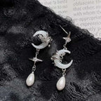 Fashion Asymmetric Shiny Star Moon Drop Earrings for Women Exquisite Metal Crystal Pearl Earrings Aesthetic Jewelry Accessories