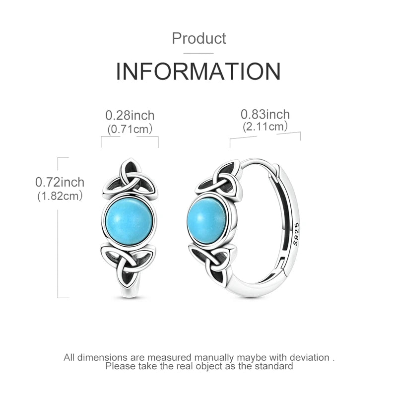 Original 925 Sterling Silver Unique Design Celtic Knot Blue Turquoise Hoop Earrings For Women Jewelry Gift mbzr