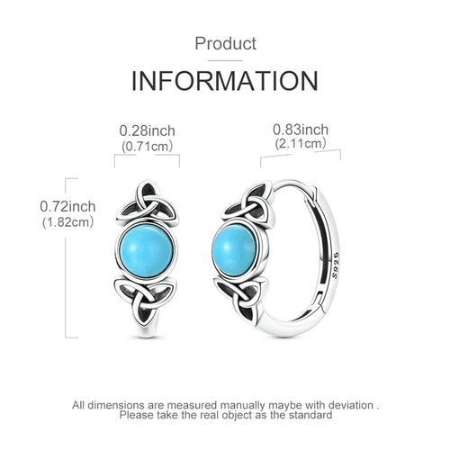 Original 925 Sterling Silver Unique Design Celtic Knot Blue Turquoise Hoop Earrings For Women Jewelry Gift mbzr
