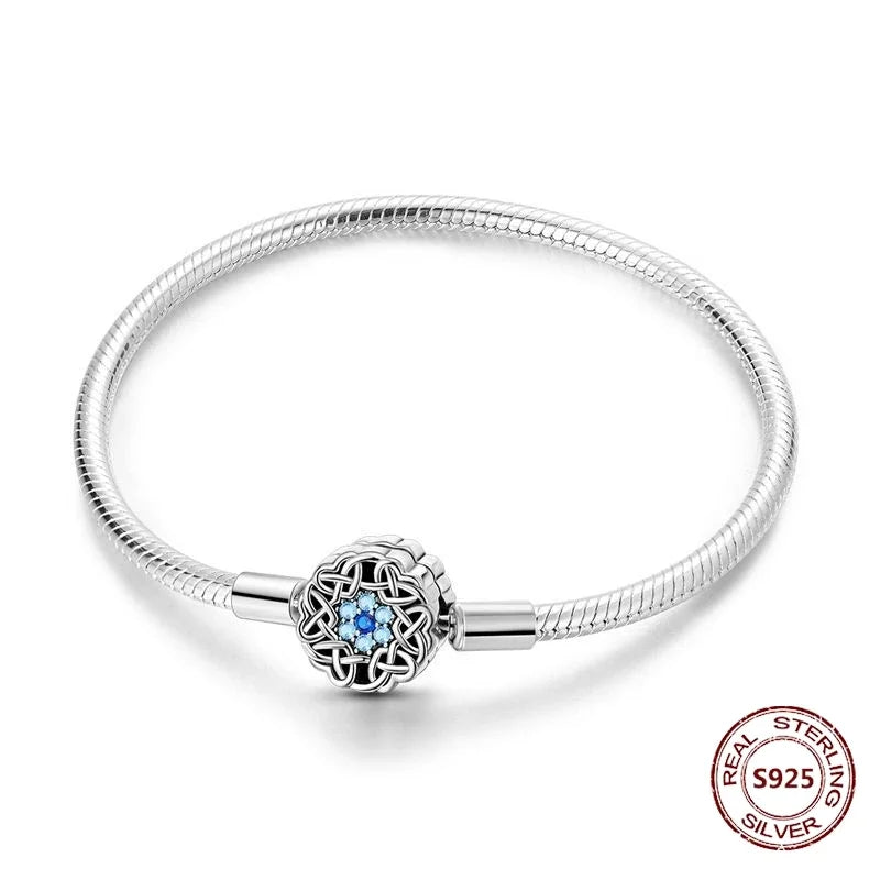 Silver 925 Bracelet Original Bracelets Colorful Zircon Heart Flower Cat Snake Chain For DIY Charms 17-20CM Luxury Jewelry Gifts mbzr