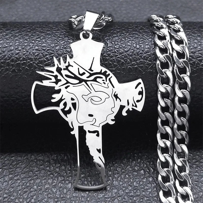 Crown of Thorns Jesus Cross Necklace Stainless Steel Gold Plated Crucifix Pendant Necklaces Jewelry