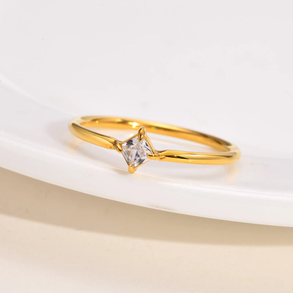 Vnox Slim Women Ring, AAA Square CZ Stone Finger Band, Elegant Minimalist Dainty Girls Jewelry
