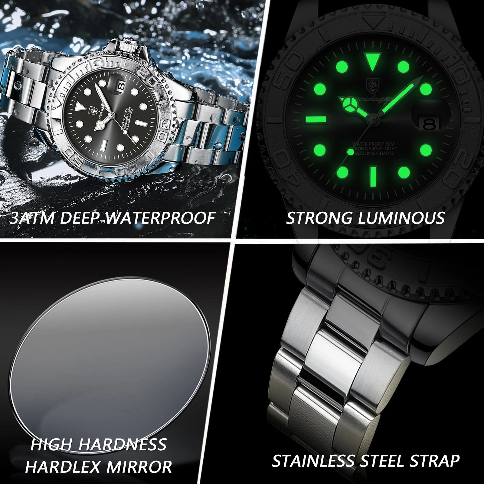 POEDAGAR Luxury Classic Man Wristwatch Waterproof Luminous Date Business Male Clock Stainless Steel Fashion Quartz Men's Watches mbzr
