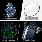 POEDAGAR Original Watches For Man Waterproof Luminous Date Fashion Male Clock Chronograph Leather Quartz Sports Men's Wristwatch Big Dial Male Reloj