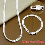 Fine Brands 5MM Flat Chain 925 Sterling Silver Bracelets Necklaces Jewelry Sets for Men Women Fashion Wedding Gifts