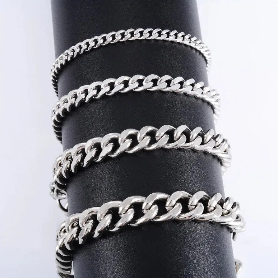 Men's Chunky Stainless Steel Miami Cuban Chain Bracelet Punk Wristband Silver Color Bangle Jewelry Accessory for Foot Hand Chai