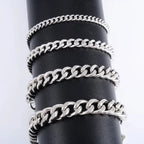 Men's Chunky Stainless Steel Miami Cuban Chain Bracelet Punk Wristband Silver Color Bangle Jewelry Accessory for Foot Hand Chai