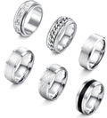 6Pcs Mens Rings 316L Stainless Steel for Men Women Vintage Thumb Engagement Ring Wedding Band Fidget Ring Set Jewel Gift