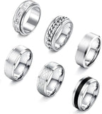 6Pcs Mens Rings 316L Stainless Steel for Men Women Vintage Thumb Engagement Ring Wedding Band Fidget Ring Set Jewel Gift