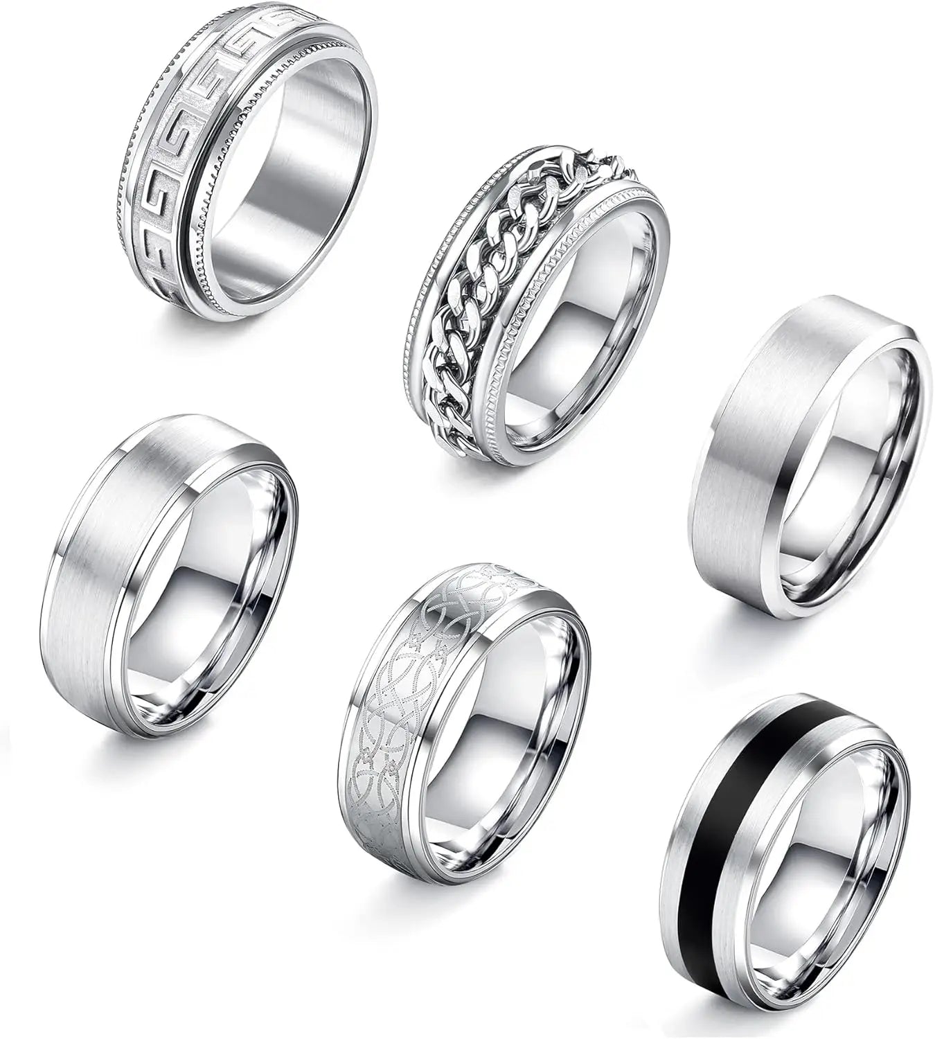 6Pcs Mens Rings 316L Stainless Steel for Men Women Vintage Thumb Engagement Ring Wedding Band Fidget Ring Set Jewel Gift