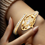A women's golden snake shaped bracelet with hollowed out design, fashionable and elegant quartz watch, high-end accessory mbzr