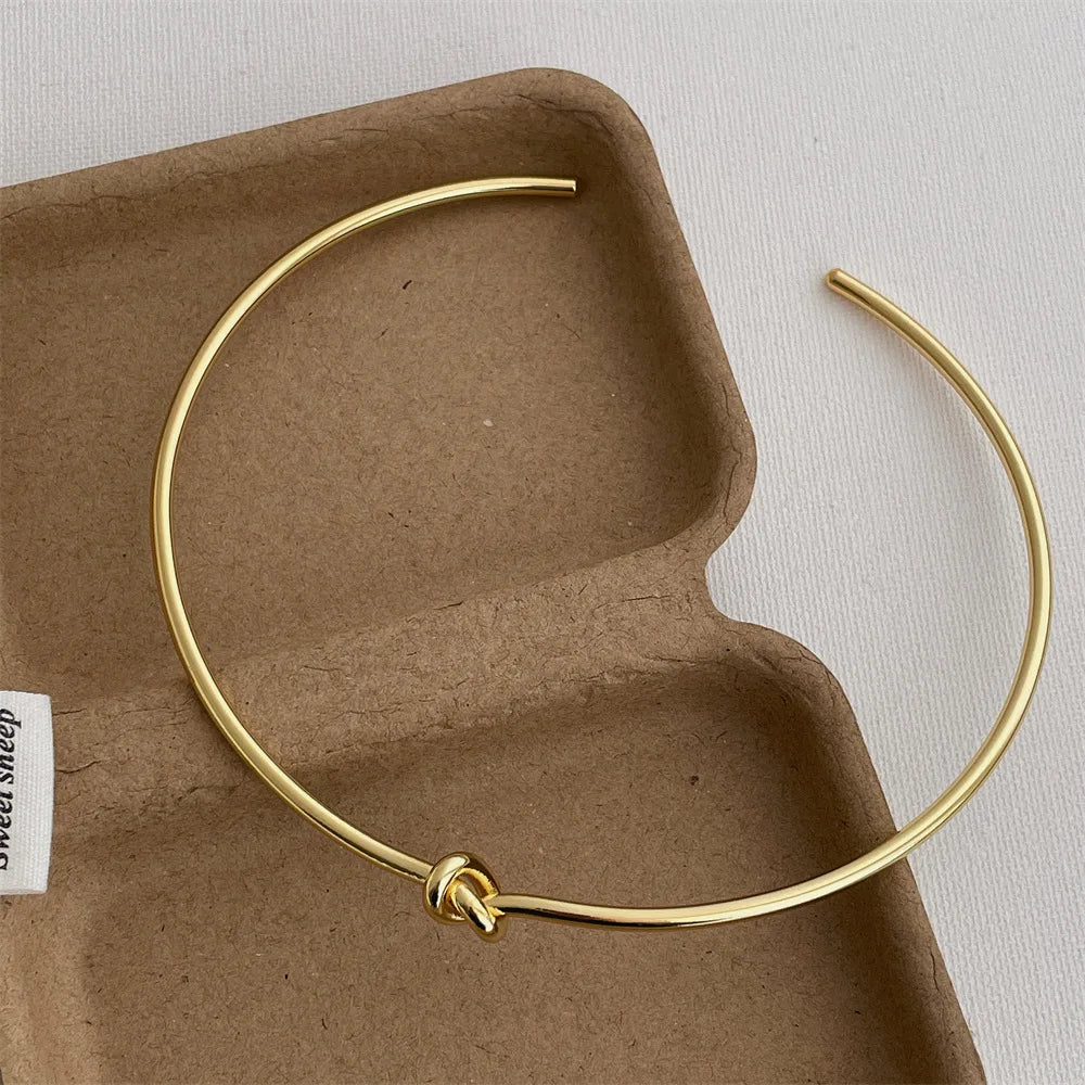 Minar Minimalist Hollow Out Knotted Open Adjustable Torques for Women Female 18K Gold Silver PVD Plated Stainless Steel Choker
