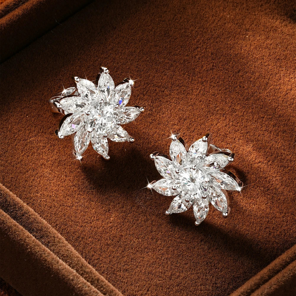 OXTAO Sparkling Sunflower Stud Earrings for Women 14K Gold Filled Moissanite&Zircon Flowers Earrings Wedding Party Jewelry Gift