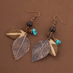 3 Pieces/set Bohemian Ethnic Style Carved Pattern Leaf Pendant Necklace Earrings Women's Retro Trendy Holiday Accessories Gift