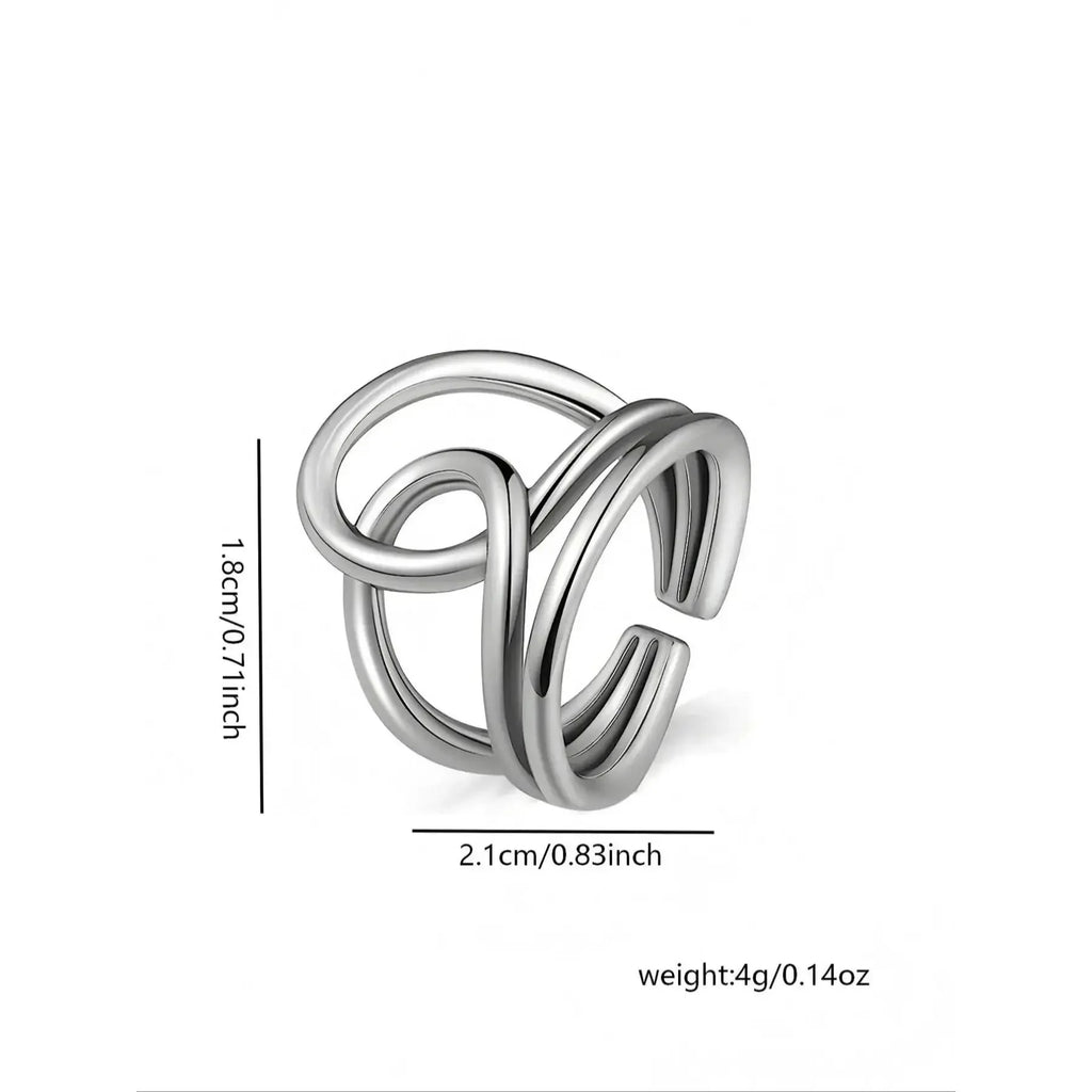 Vintage Asymmetric Cross Knot Stainless Steel Ring Waterproof Multi-Layer Minimalist Thumb Ring Elegant Simple Women Jewelry Gift