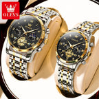 OLEVS Quartz Couple Watch Luxury Brand Waterproof Lunar Phase Timing Code Watch Elegant and Romantic Lover His  Her Couple Watch mbzr