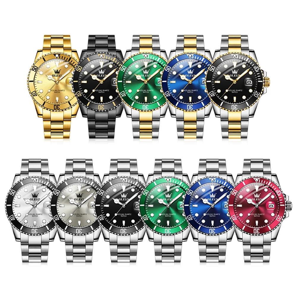 OLEVS 5885 Brand Original Authentic Watches for Man Luxury Gift Box Steel Band Calendar Quartz Men's Watch