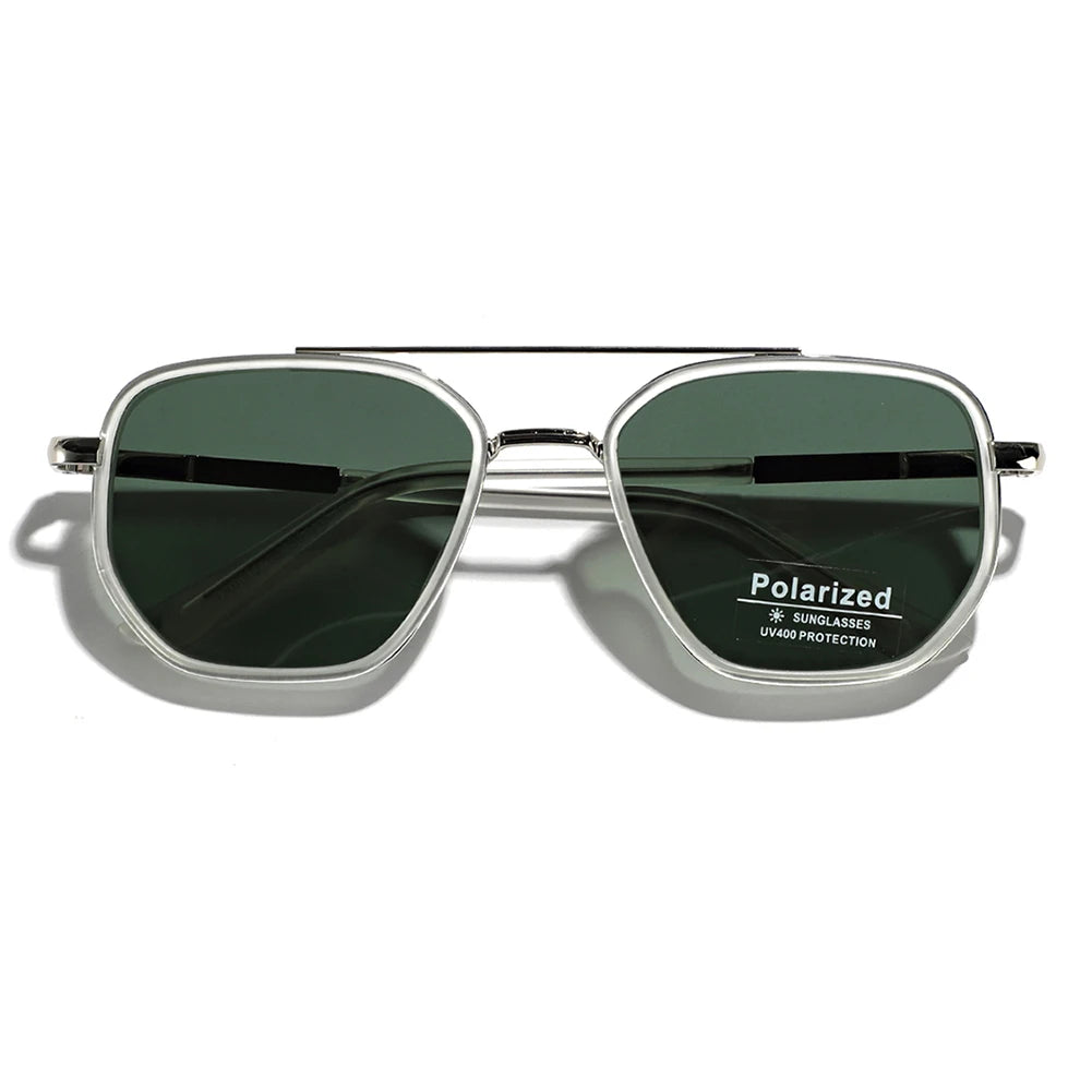 Peekaboo TR90 Polarized Sunglasses Men Retro Style Metal Square Sun Glasses for Women Double Bridge Driving Green Black UV400