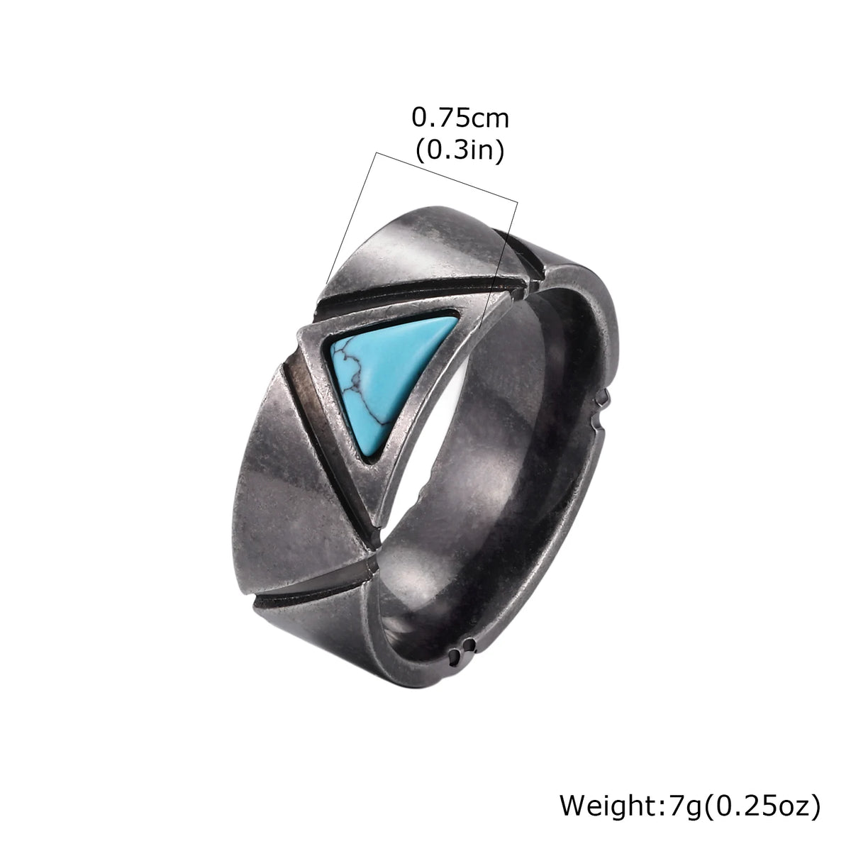 Vnox Retro Stainless Steel Men Ring, Triangle Turquoise Inlay Vintage Band, Hypoallergenic Jewelry