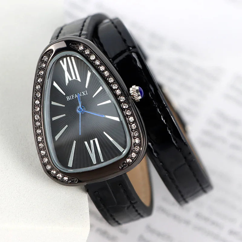 AAA Red Unique Top Brand Quartz Watches Women Fashion Snake Shape Simple Ladies Women's Watch Leather Strap Waterproof Watches