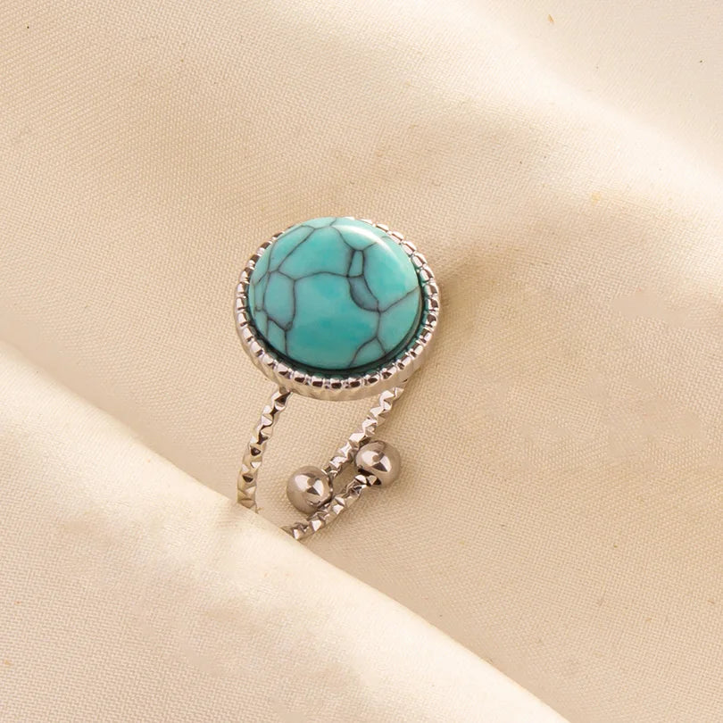 1pc Stainless Steel Boho Turquoise Open Finger Rings Trendy Adjustable Women Multi Layers Stackable