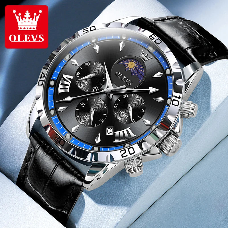 OLEVS Fashion Brand Men's Watch Waterproof and Luminous Calendar Lunar Phase Timing Code Watch Luxury Sports Men's Quartz Watch mbzr