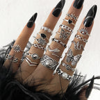 Best Selling 21-Piece Vintage Distressed Ring Set, Dark Style Butterfly & Flower Rings, Edgy Minimalist Accessory Gift mbzr