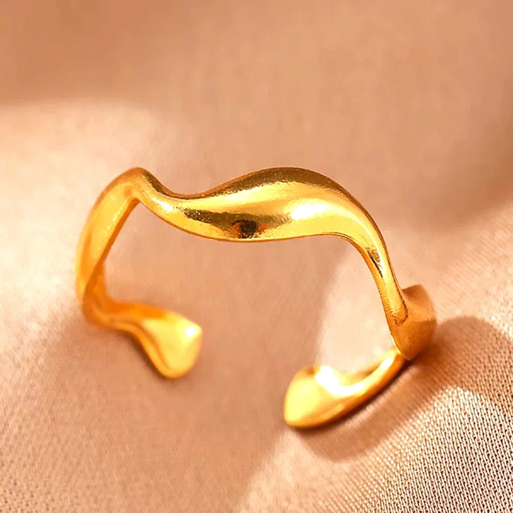 Stainless Steel Zircon Geometric Rings For Women Luxury Evil Eye Gold Color Adjustable Trendy Wedding Aesthetic Jewerly Gift