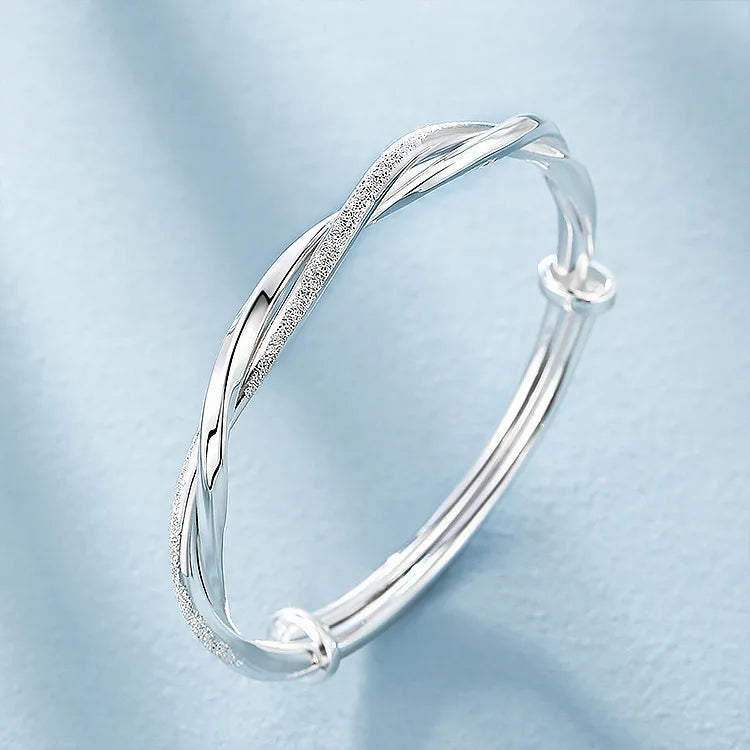 Sterling Silver Weave Bangle Bracelet Women Wedding Adjustable