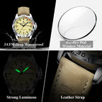 POEDAGAR Original Business Man Wristwatch Waterproof Luminous Date Week Casual Watch For Men Quartz Leather Luxury Fashion Men's Watches Reloj mbzr