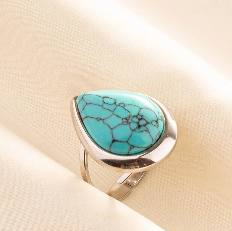 1pc Stainless Steel Boho Turquoise Open Finger Rings Trendy Adjustable Women Multi Layers Stackable