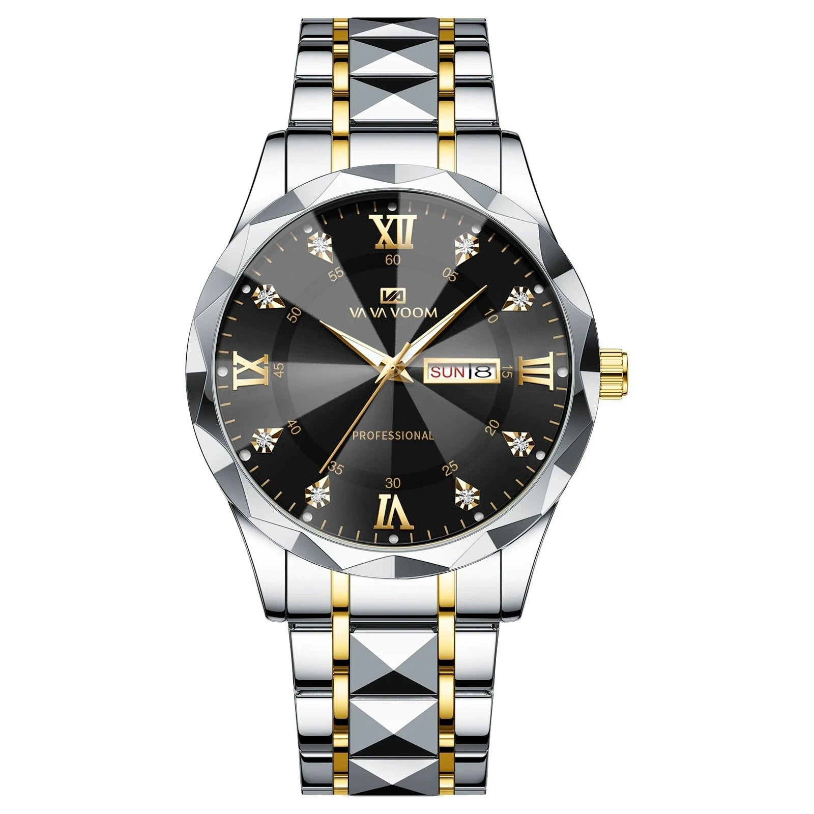 VA VA VOOM Hot Selling Original Blue Gold Quartz Watch Men Fashion High Quality Rhombus Design Fashion Business Japanese Movement Gold Stainless Steel Fashion Clock Sports Gift Watch for Men mbzr