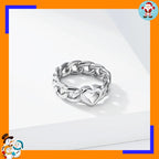 Trendy Cuban Chain Heart Ring Niche High-end Titanium Steel Gold-plated Fashion Commuter Ring