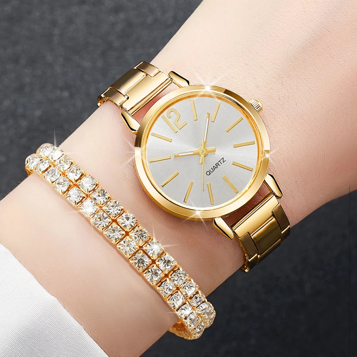6PCS/Set Women's Watch Fashion Steel Band Quartz Watches Diamond Bracelets Set（Without Box） mbzr