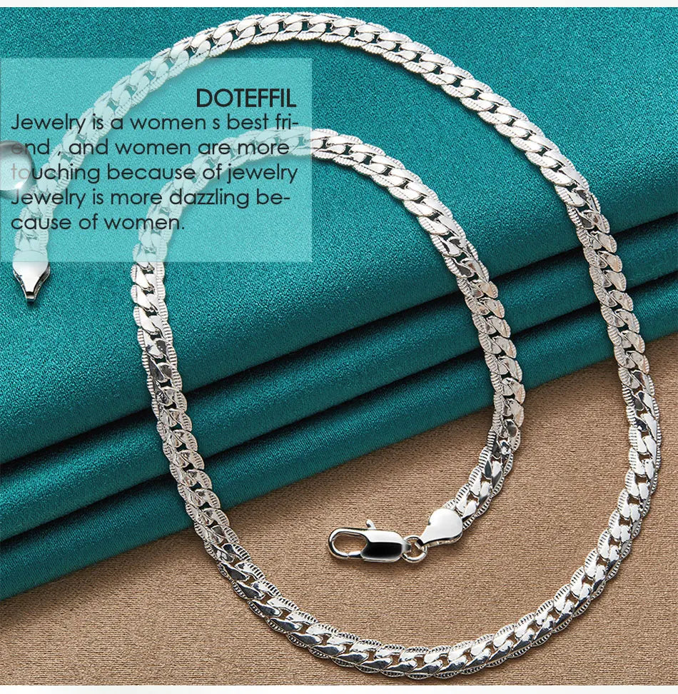 Men Women 6mm Side Link Chain Necklace S925 Sterling Silver Hypoallergenic Never Fade Multi Sizes 16 18 20 22 24 Inch Minimalist Luxury Fine Jewelry Gift For Wedding Engagement Anniversary Birthday Wholesale