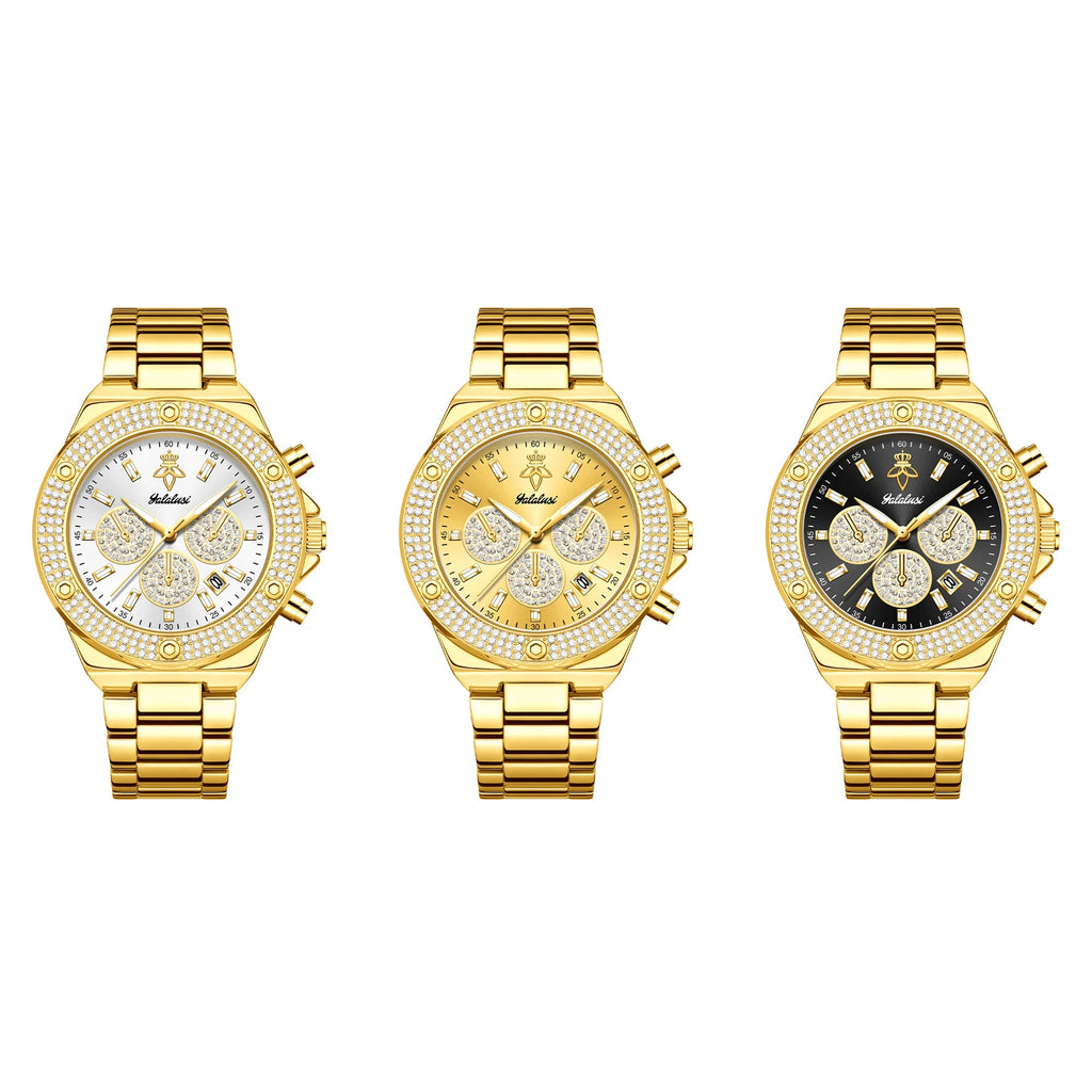 YaLaLuSi Luxury Quartz Watch Temperament Gold Rhinestone Dial Design with Watch Remover mbzr