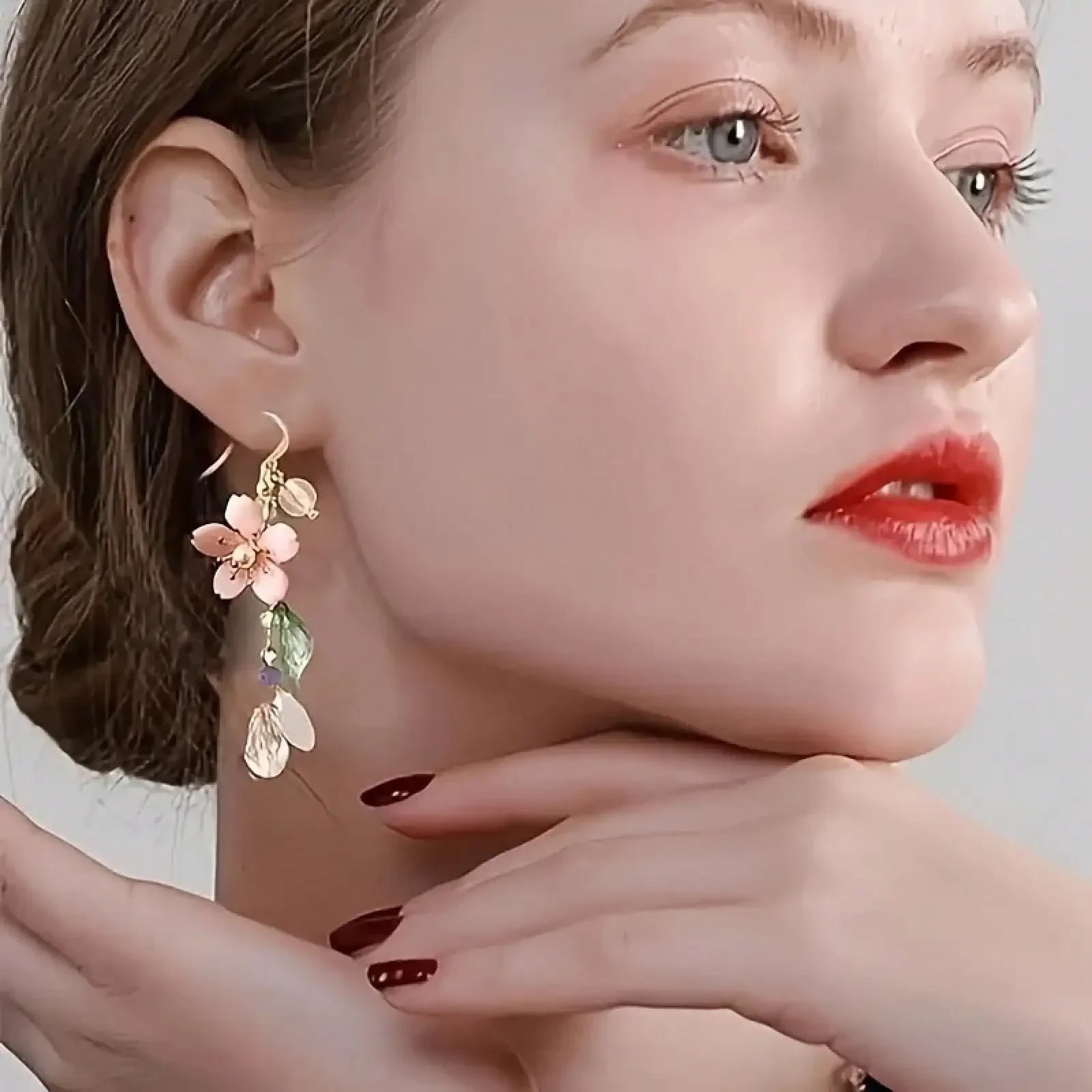 1 Pair Floral Cherry Blossom Drop Earrings For Women Asymmetrical Personalized Party Earrings, Perfect Valentine's Day Gift For mbzr