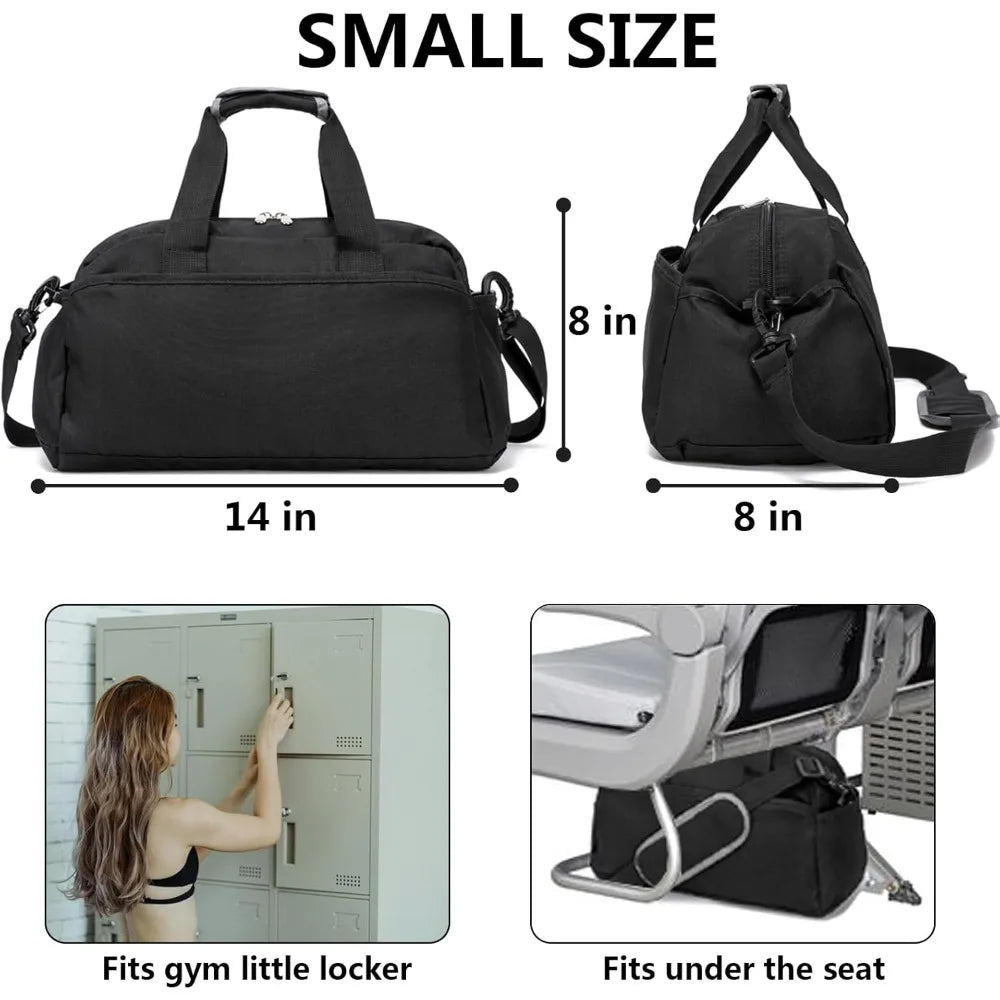 14 inch Small Gym Bag for Women & Men, Mini Duffel Bag for Travel Sports Lightweight Carry On Bag, Black mbzr