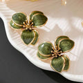 New Exquisite Design Green Color Double-Layer Petals Stud Earrings for Women Stylish  Personalization Charm Party Jewelry Gift mbzr